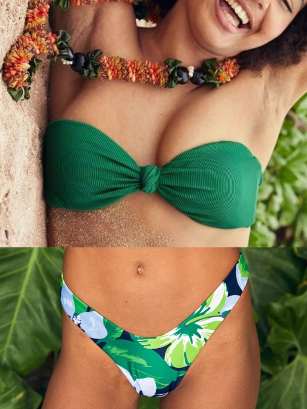 NWT Aerie Women's Green Floral Print Bikini Swimsuit Set Size Small
